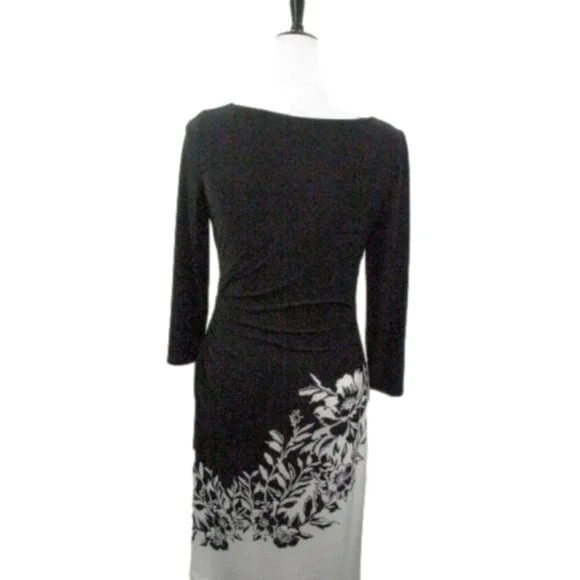 Lauren Ralph Lauren Black/White Floral 3/4 Sleeve Midi Dress Size 4